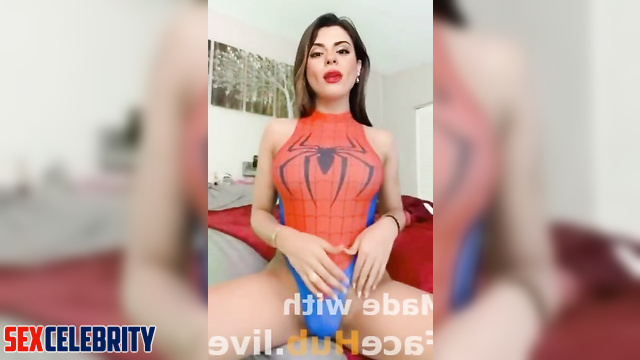 Celaine's ASMR shows off her big dick in sexy schoolgirl and Spider-Woman cosplays