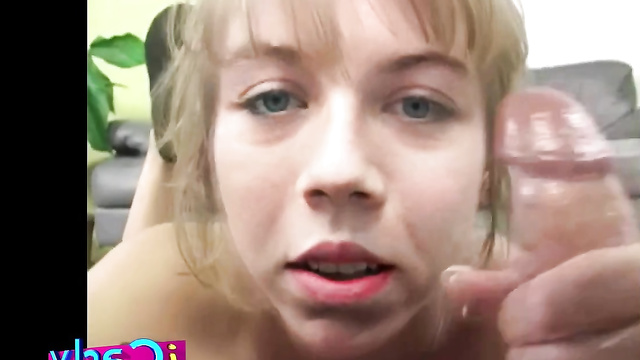 Fake Jennette McCurdy jerking off dick got a lot of cum on her face