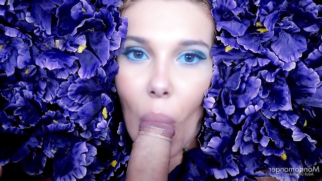 Hot blonde Millie Bobby Brown makes blowjob close ups in porn tape [PREMIUM]