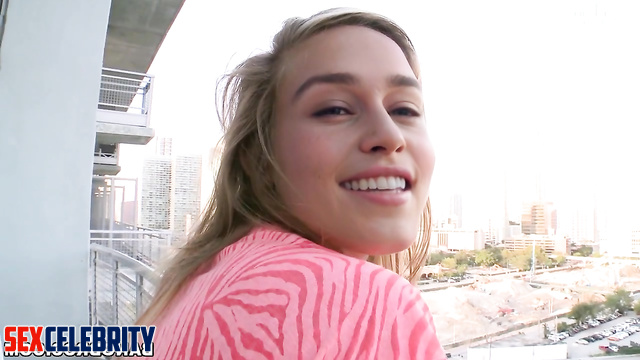 Dissolute blonde Emilia Clarke making blowjob on stairs, ai [PREMIUM]