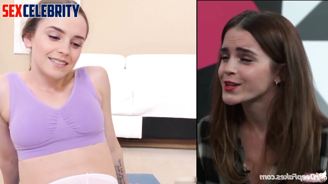 Fake Emma Watson got wet after working out - trainer fucked her