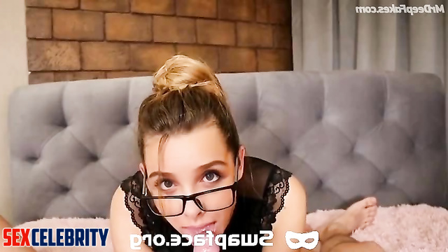 Nerdy girl in glasses goes deepthroat - fake Chloe Grace Moretz