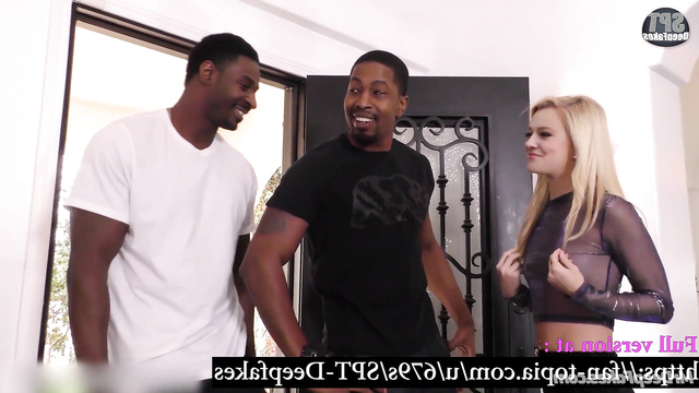 Tiny blonde Dakota Fanning vs two big black dicks / real fake