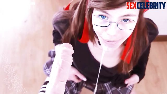 Shy teen in glasses shows blowjob skills - fake Tiptoe Tingles ASMR