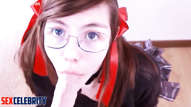 Shy teen in glasses shows blowjob skills - fake Tiptoe Tingles ASMR