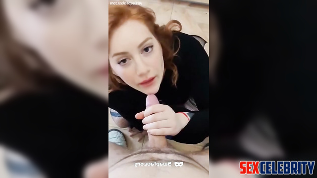 Redhead lady adores sucking standing on knees, fake Brittany Murphy