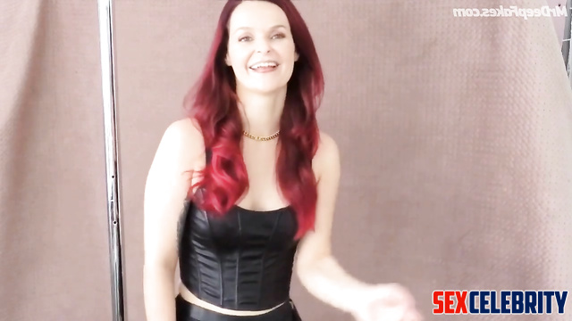 Milf in leather skirt wanna use you with a strapon, fake Julia Sawalha