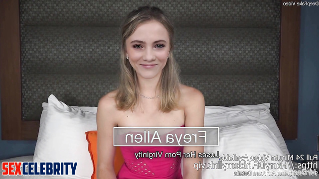 Face swap Freya Allan compares real cock and vibrator