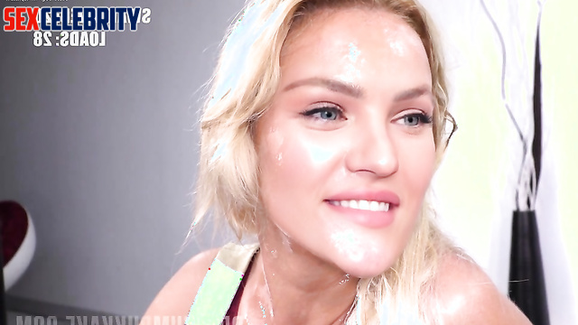 Her pretty face collected a lot of sperm / Candice Swanepoel bukkake porn