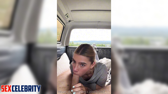 Blonde making blowjob in dirty socks in the car, Charli D'Amelio pov A.I.