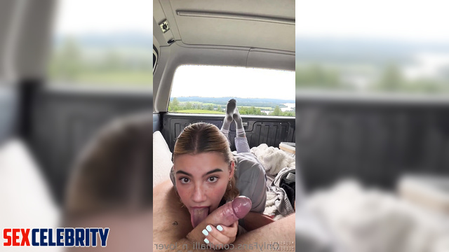 Blonde making blowjob in dirty socks in the car, Charli D'Amelio pov A.I.