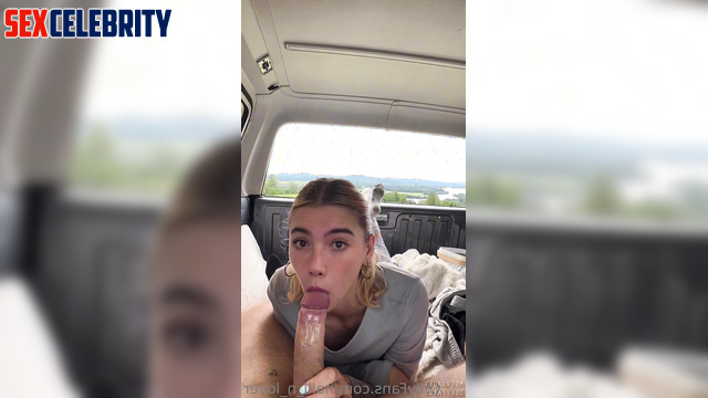 Blonde making blowjob in dirty socks in the car, Charli D'Amelio pov A.I.