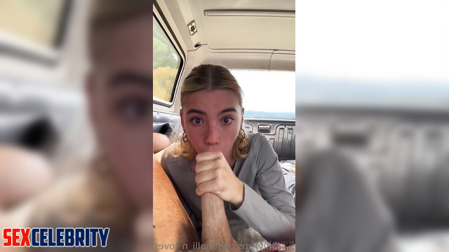 Blonde making blowjob in dirty socks in the car, Charli D'Amelio pov A.I.