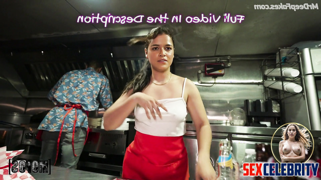 Dirty bitch Michelle Rodriguez showed boobs near the food truck, fakeapp