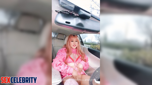 Taiwanese youtuber ASMR Twodae in cosplay jerking off in her car and licking her load