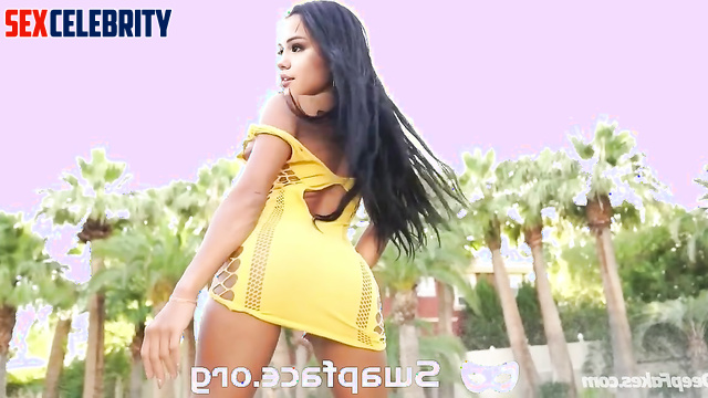 Curvy brunette stroking herself near your pool - Selena Gomez solo A.I.