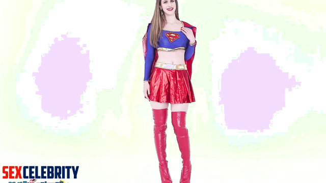 Fake Alexandra Daddario stroking herself so sexy in leather boots