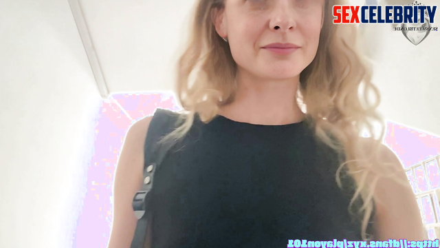 Blonde masturbating near the public lift / Rebecca Ferguson face swap